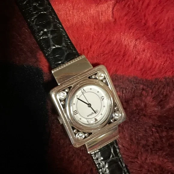 Brighton watch. Black leather band with square silver face. Excellent condition. - Picture 2 of 4